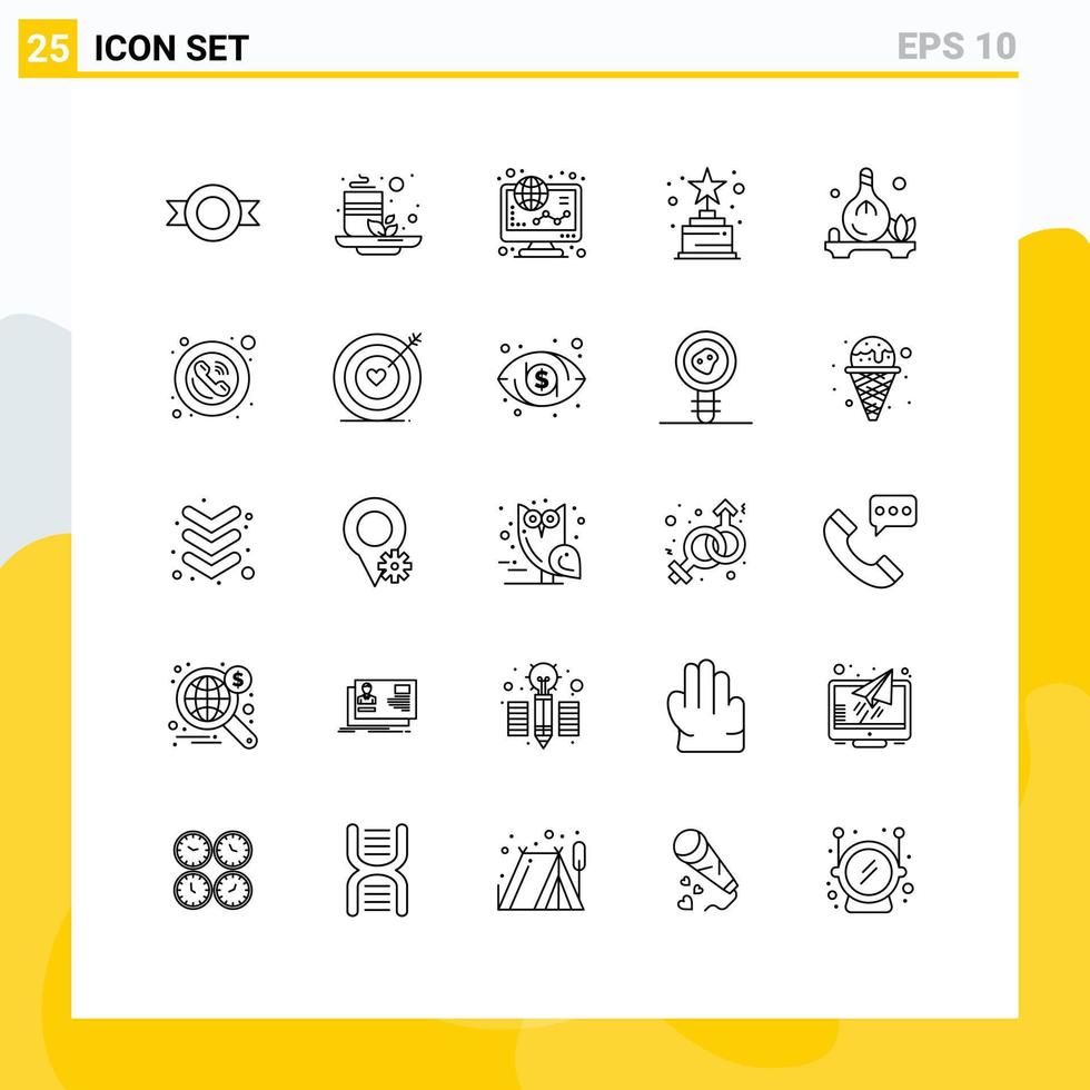 Universal Icon Symbols Group of 25 Modern Lines of spa herb finance trophy achievement Editable Vector Design Elements