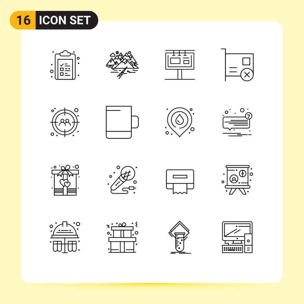User Interface Pack of 16 Basic Outlines of hardware computers crack card advertising Editable Vector Design Elements