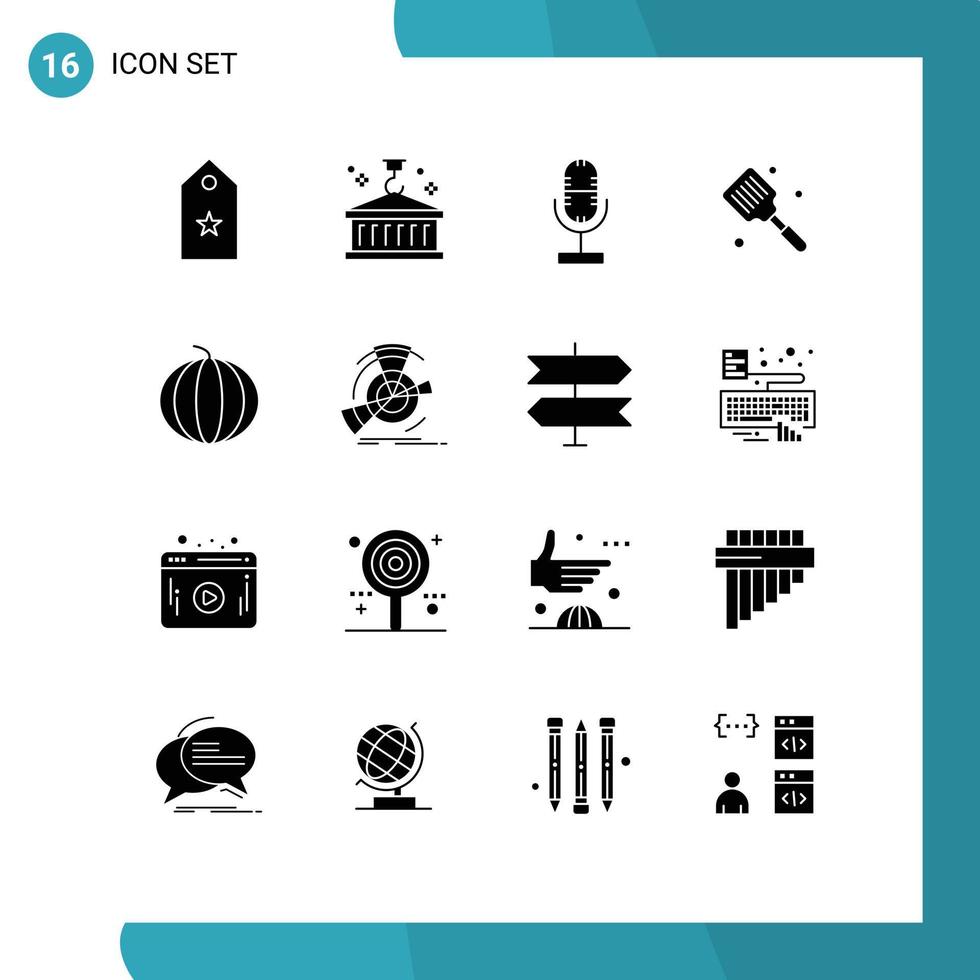 Editable Vector Line Pack of 16 Simple Solid Glyphs of flipper baking logistic baked mic Editable Vector Design Elements