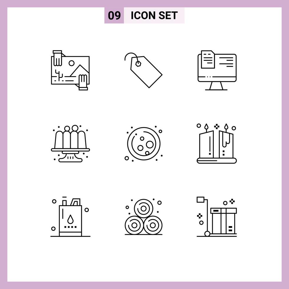 User Interface Pack of 9 Basic Outlines of cell cake ticket baking online Editable Vector Design Elements