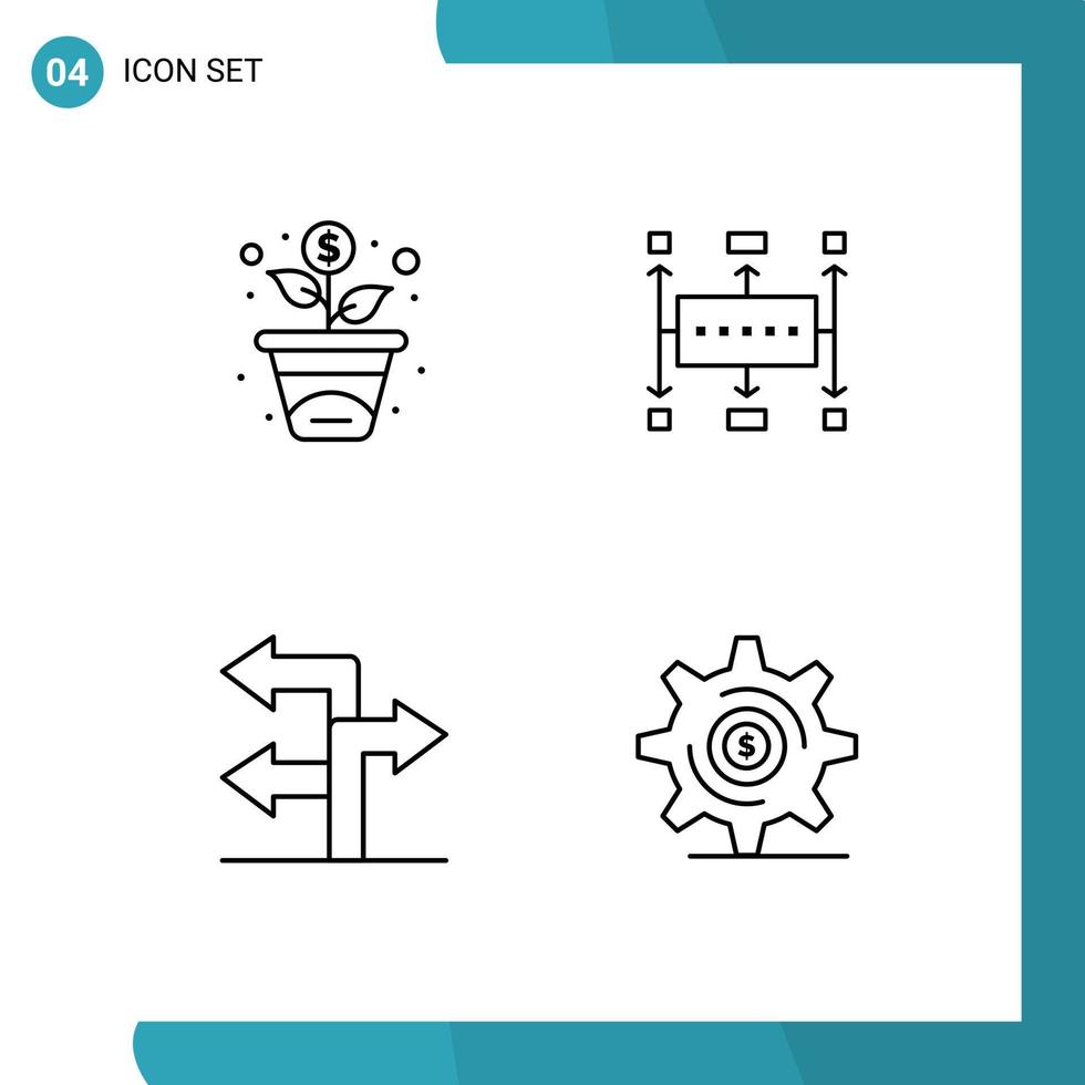 Group of 4 Modern Filledline Flat Colors Set for financing direction workflow modern business Editable Vector Design Elements