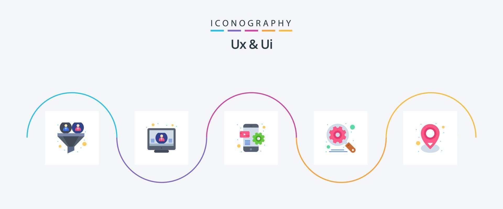 Paquete de iconos ux y ui flat 5 que incluye configuraciones. engranaje. pantalla. motor. dispositivo vector