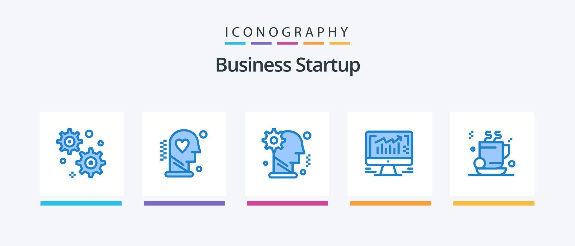 Business Startup Blue 5 Icon Pack Including cup. monitor. gear. business. computer. Creative Icons Design vector