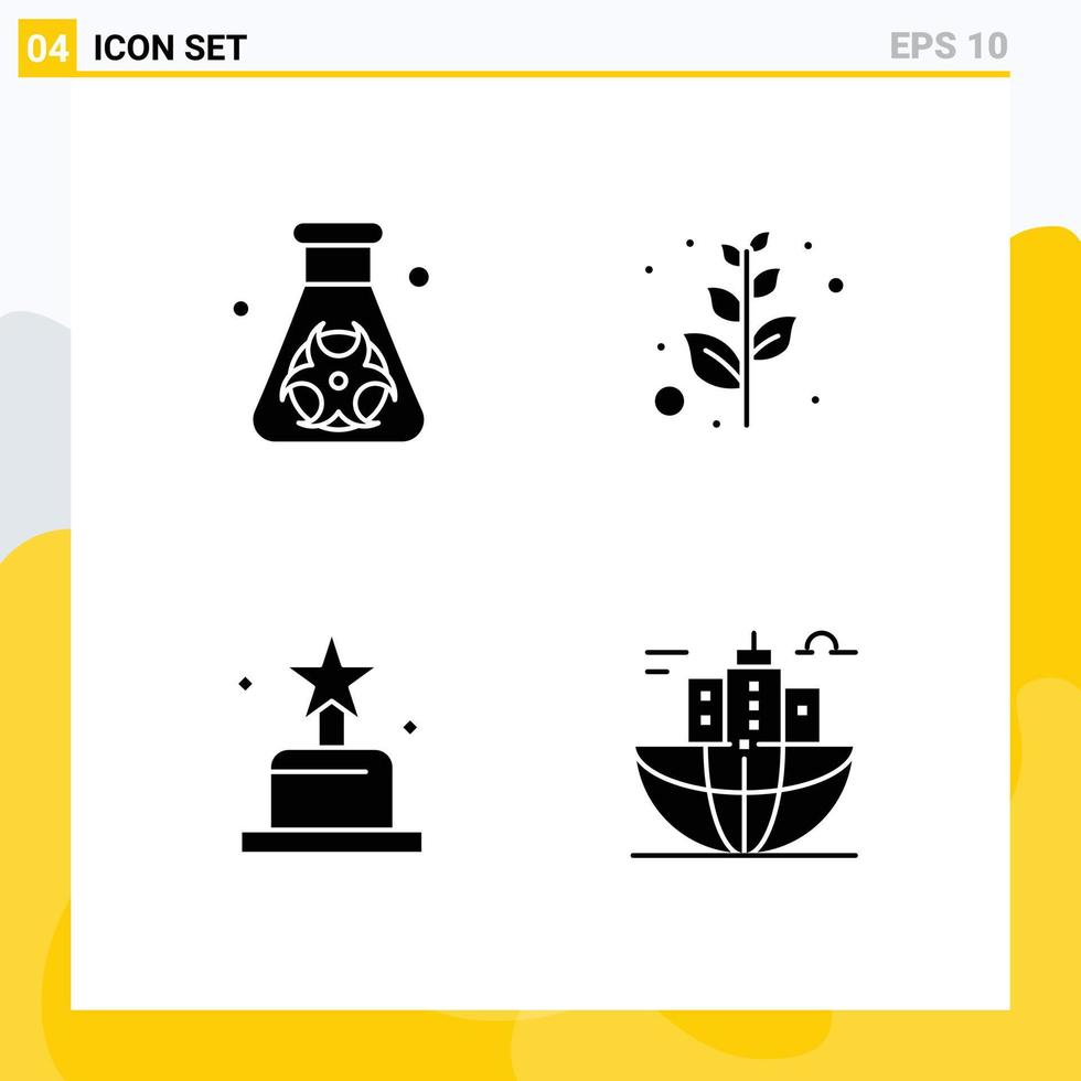 Mobile Interface Solid Glyph Set of 4 Pictograms of flask oscar waste peace business Editable Vector Design Elements