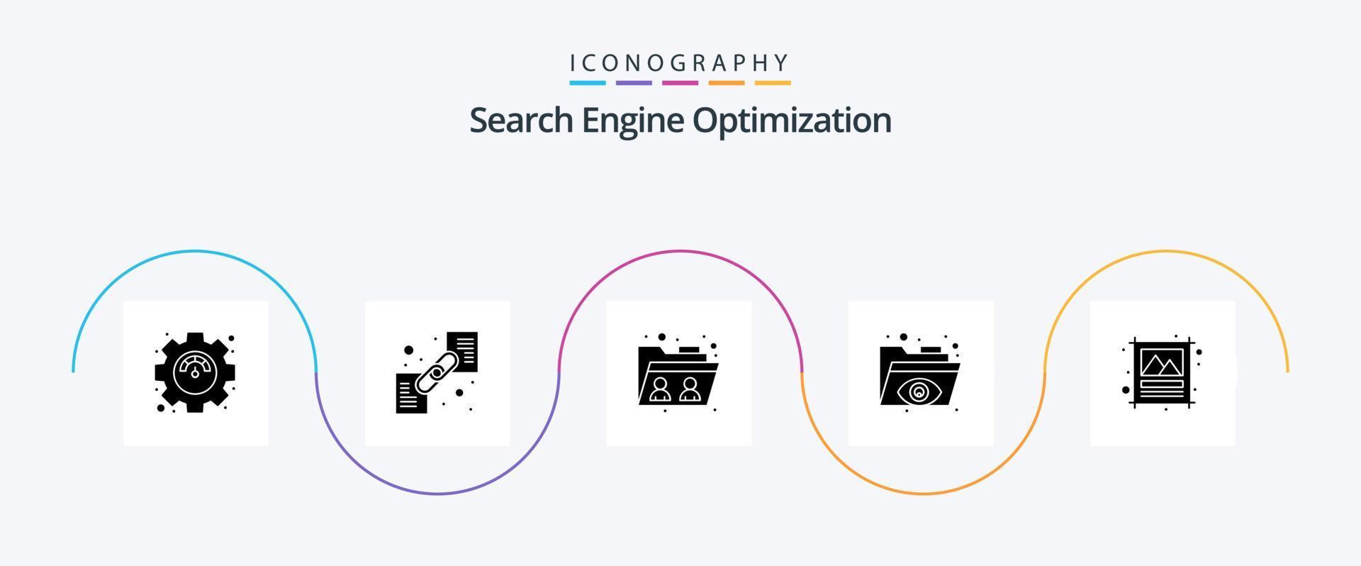 paquete de iconos seo glyph 5 que incluye galería. carpeta. expediente. ojo. vista de ojo vector