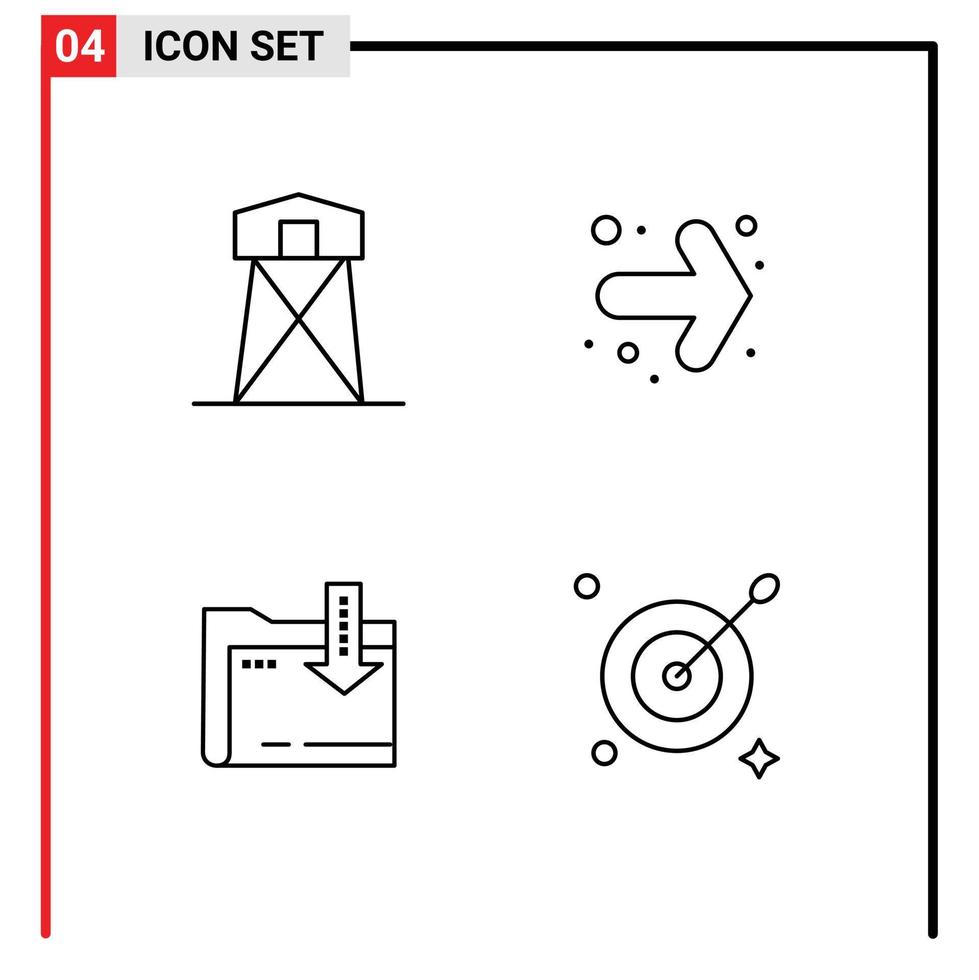 paquete de 4 colores planos creativos de línea de llenado de elementos de diseño vectorial editables de flecha hacia atrás de la torre dawonlod de defensa vector