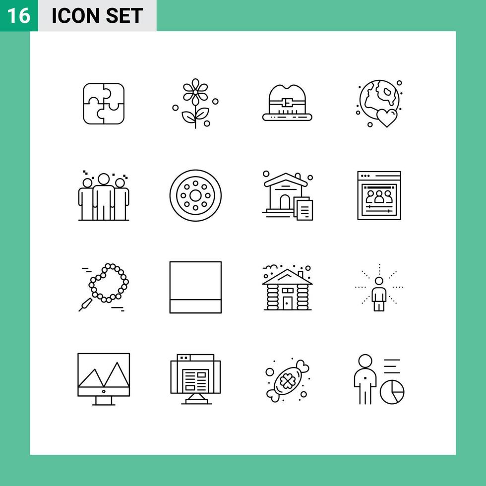 Universal Icon Symbols Group of 16 Modern Outlines of competitive business hat day world Editable Vector Design Elements