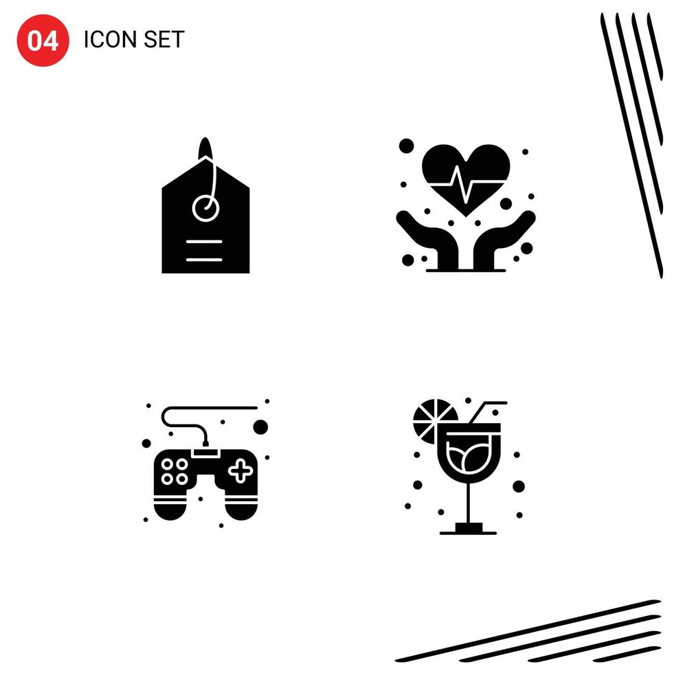 Modern Set of 4 Solid Glyphs Pictograph of price drink cardiogram control pad summer Editable Vector Design Elements