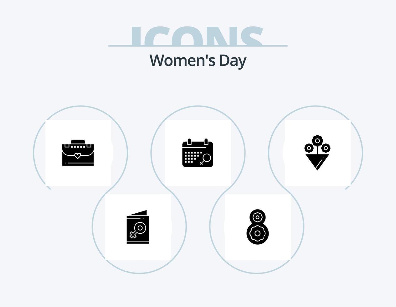 Womens Day Glyph Icon Pack 5 Icon Design. day. women. flower. love. bag vector