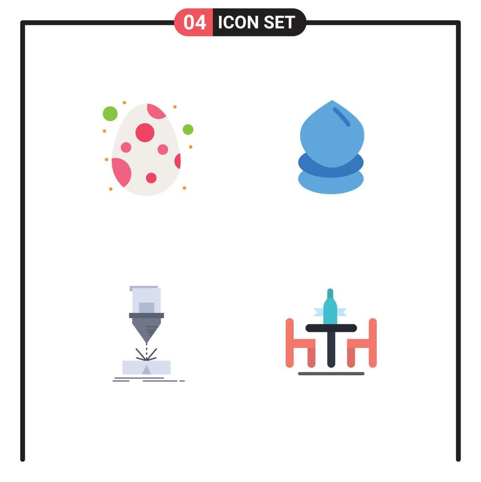 Set of 4 Vector Flat Icons on Grid for decoration engineering celebration ecology laser Editable Vector Design Elements