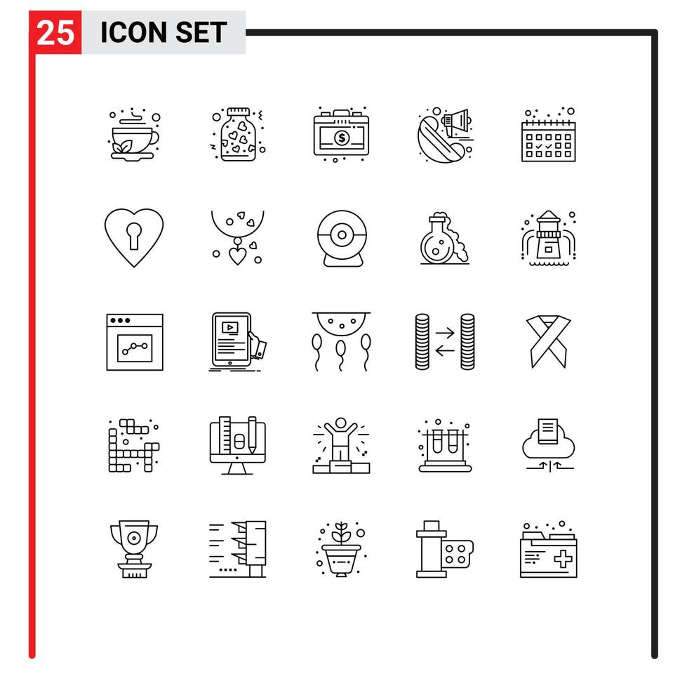 Set of 25 Modern UI Icons Symbols Signs for dates marketing romance loudspeaker announcement Editable Vector Design Elements