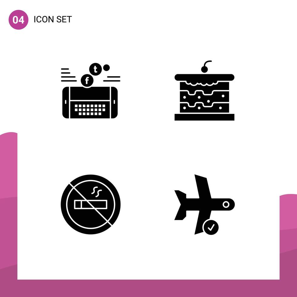 Universal Icon Symbols Group of 4 Modern Solid Glyphs of mobile hotel facebook bread travel Editable Vector Design Elements
