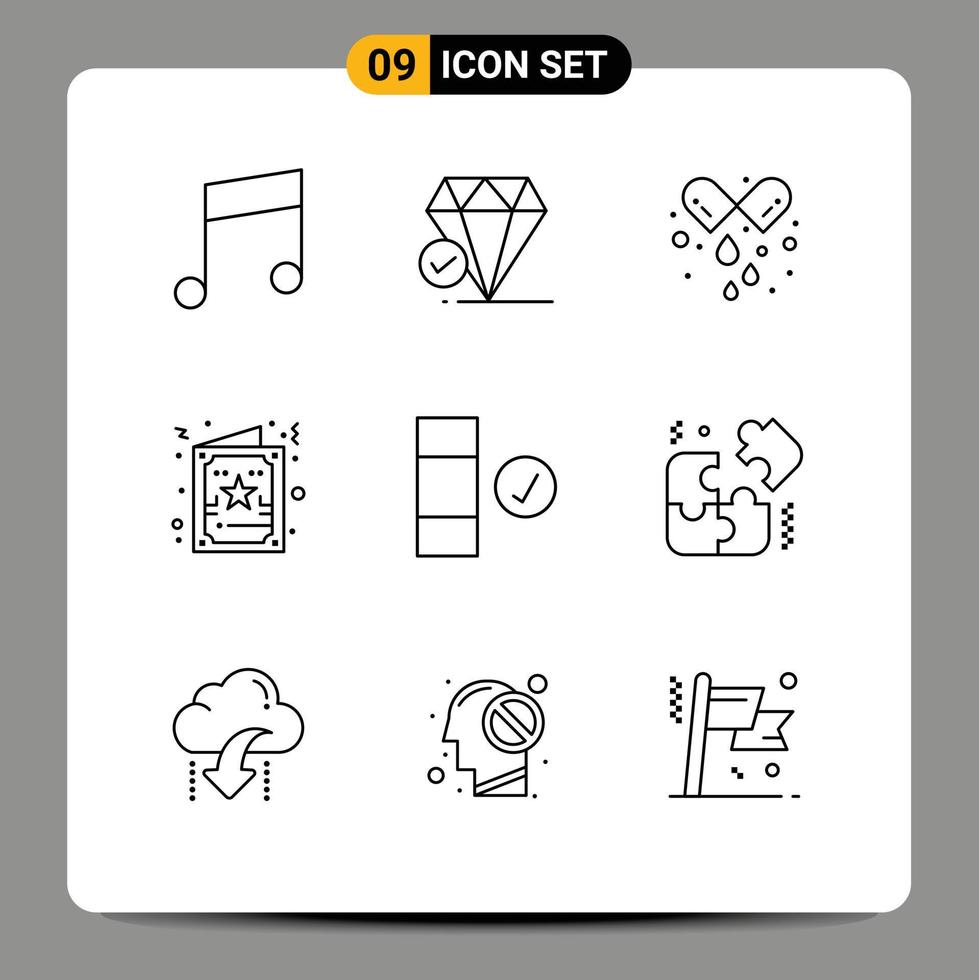 Group of 9 Outlines Signs and Symbols for data check pills xmas christmas Editable Vector Design Elements