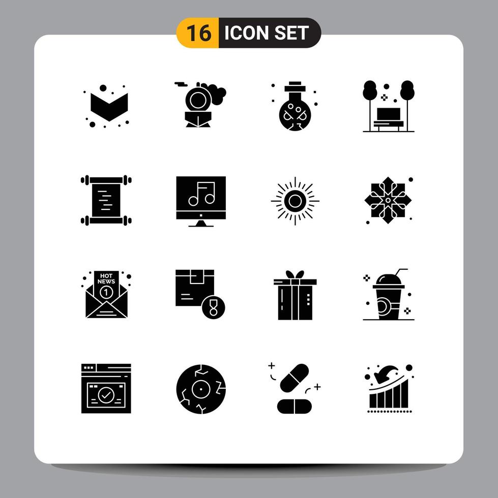 Pack of 16 creative Solid Glyphs of manuscript history ritual travel public Editable Vector Design Elements