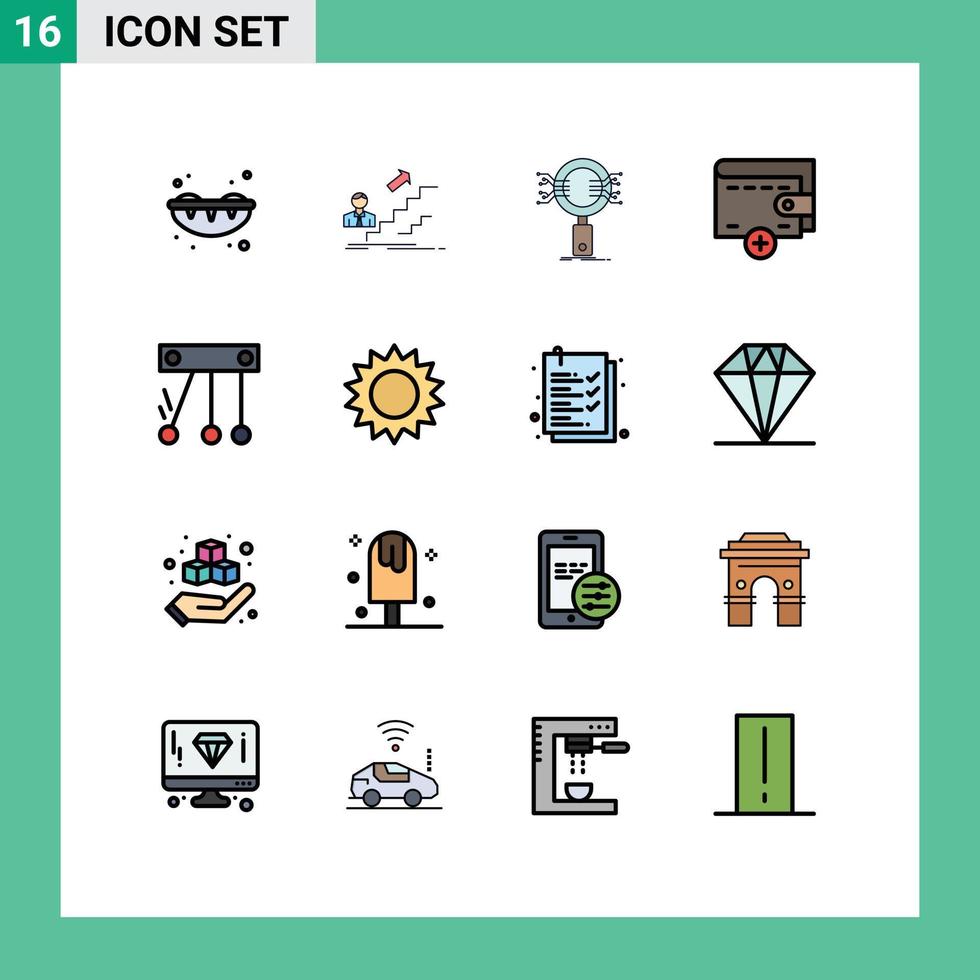 Universal Icon Symbols Group of 16 Modern Flat Color Filled Lines of science wallet analysis new security Editable Creative Vector Design Elements