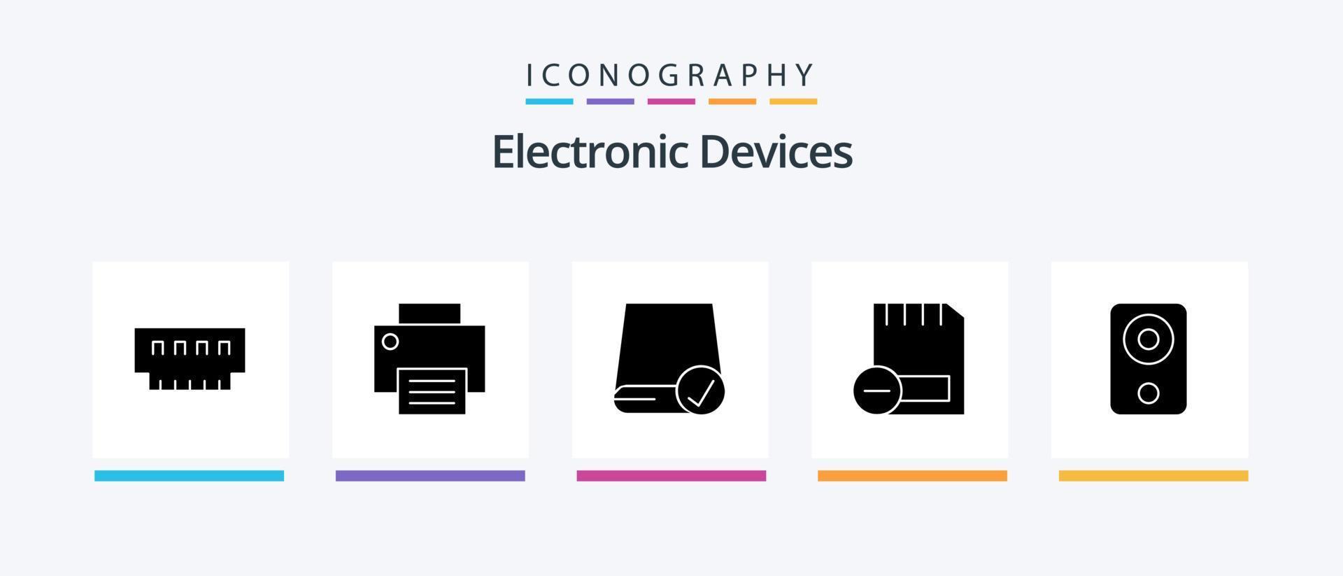 Devices Glyph 5 Icon Pack Including devices. card. hardware. gadget. devices. Creative Icons Design vector