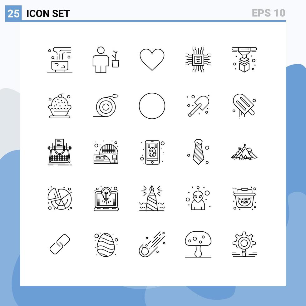 Pictogram Set of 25 Simple Lines of technology cpu plant book interface Editable Vector Design Elements