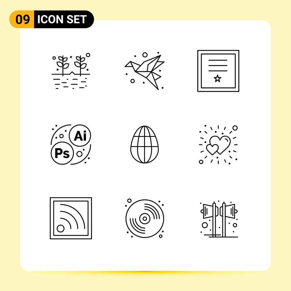 Pack of 9 creative Outlines of egg designing paper branding ribbon Editable Vector Design Elements