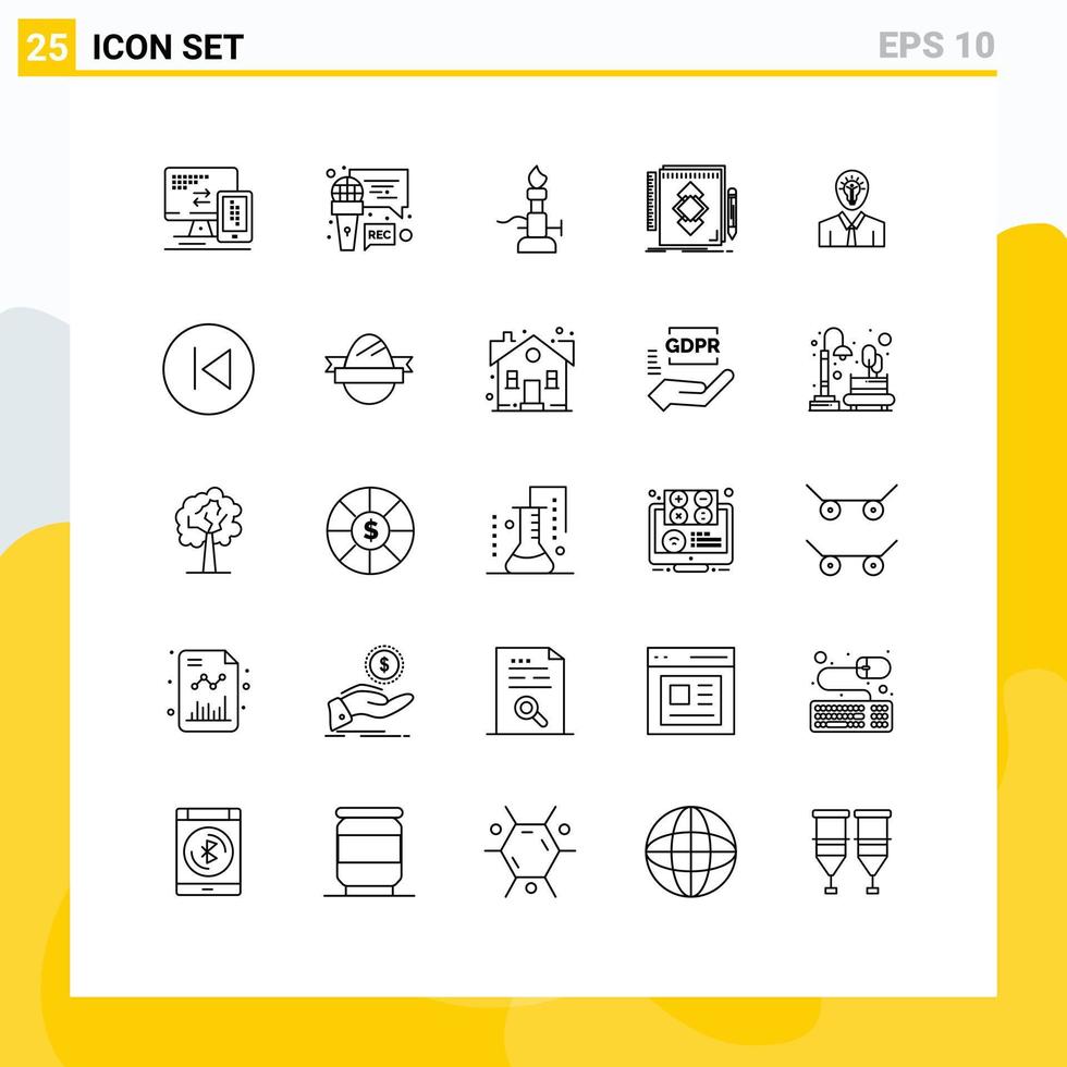 Universal Icon Symbols Group of 25 Modern Lines of development identity fire tool torch Editable Vector Design Elements