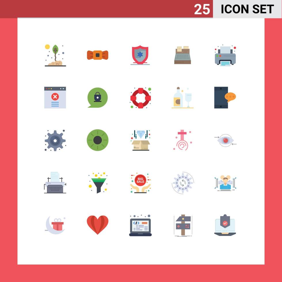 Mobile Interface Flat Color Set of 25 Pictograms of print shopping tie printer fax Editable Vector Design Elements