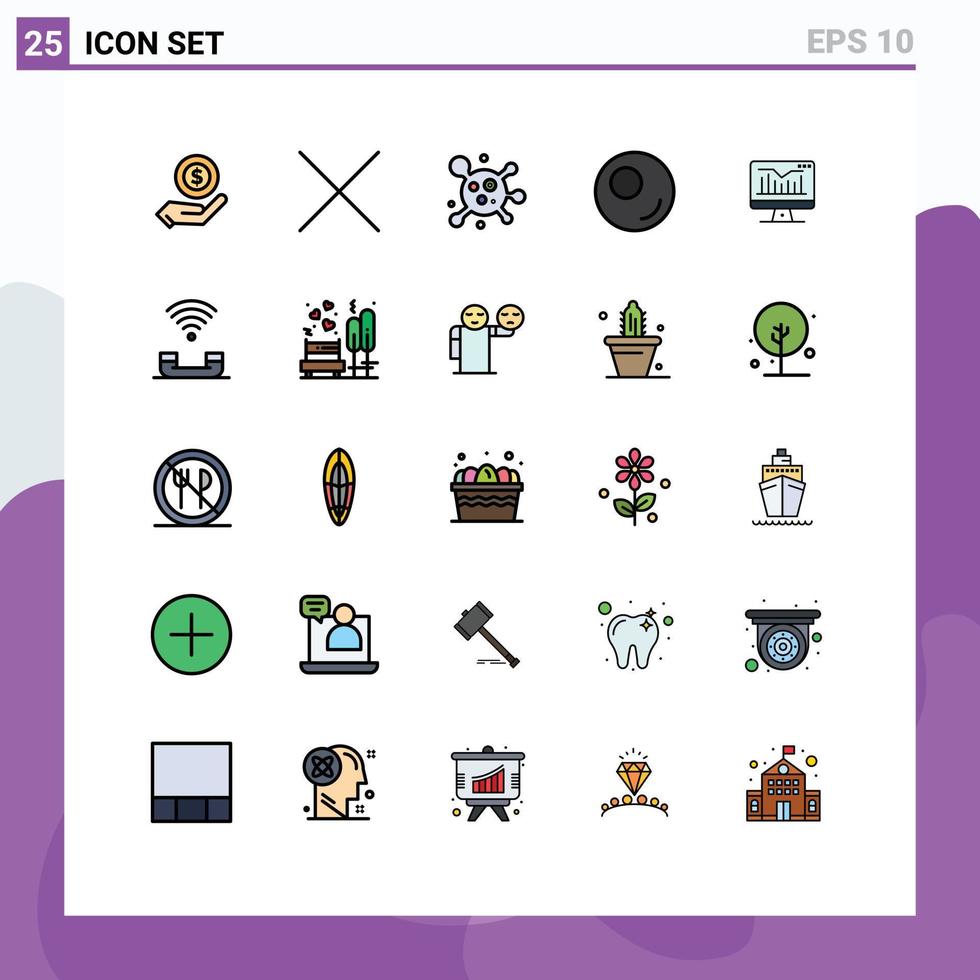 conjunto de color plano de línea llena de interfaz móvil de 25 pictogramas de elementos de diseño de vector editable estático de monitor de ciencia de dispositivo de productividad