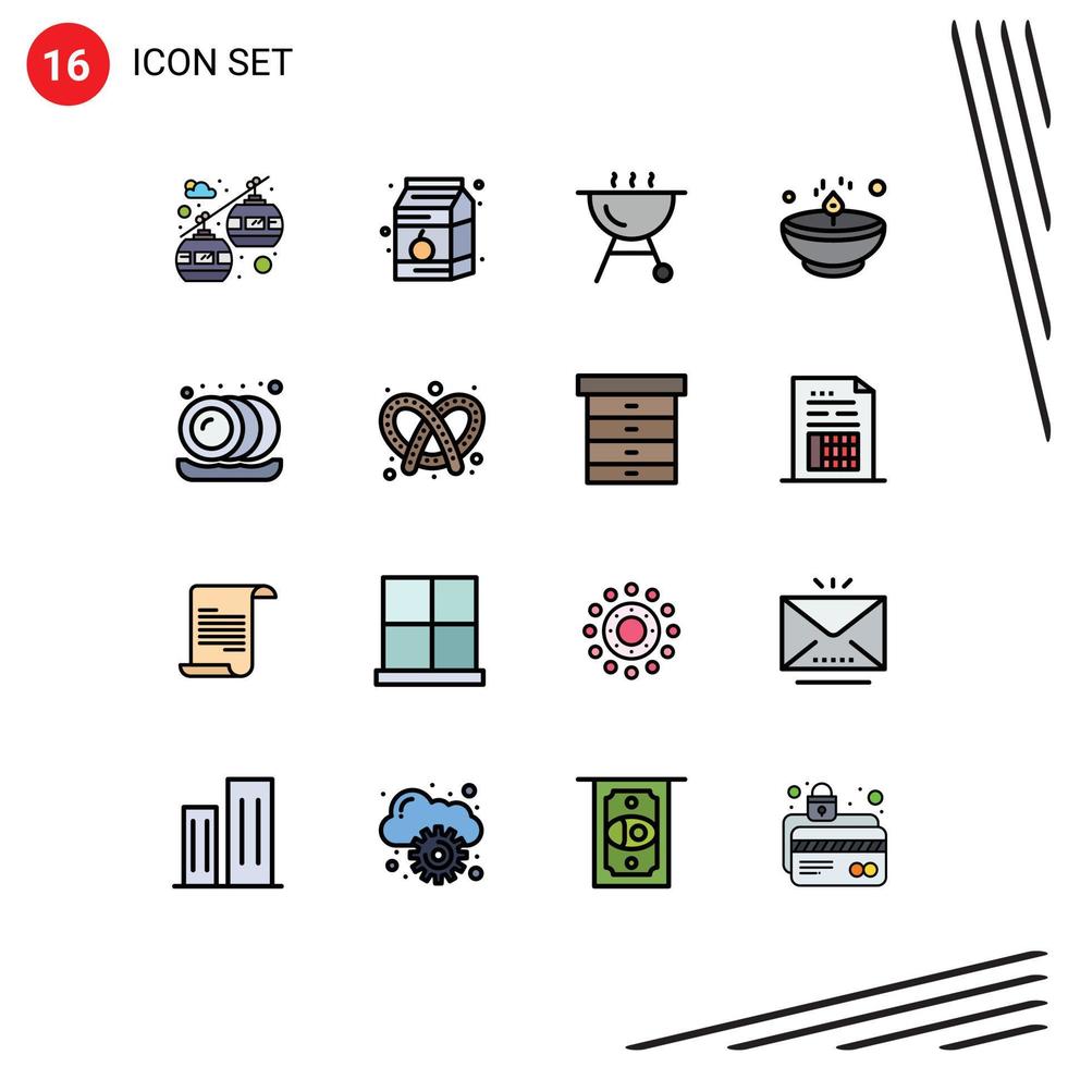 16 User Interface Flat Color Filled Line Pack of modern Signs and Symbols of bake plate grill kitchen lamp Editable Creative Vector Design Elements