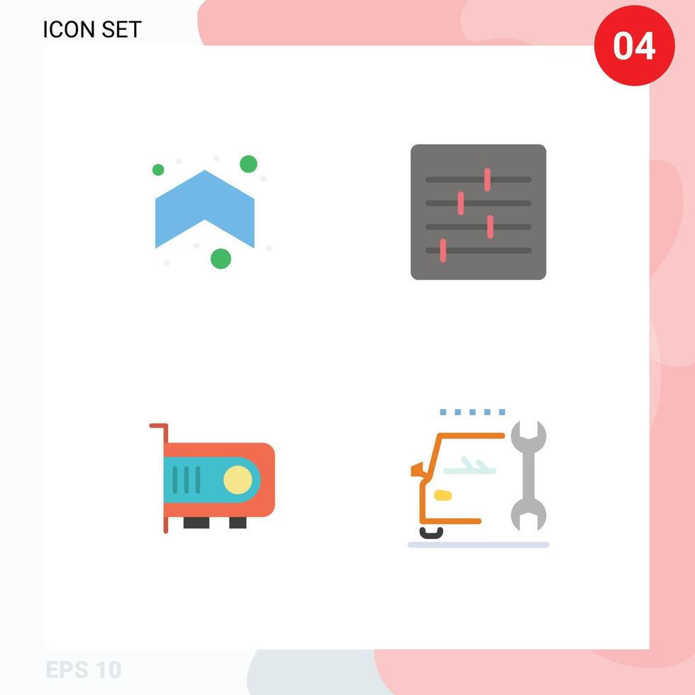 paquete de 4 signos y símbolos de iconos planos modernos para medios de impresión web, como opciones de dirección de tecnología de flecha, elementos de diseño de vectores editables para automóviles