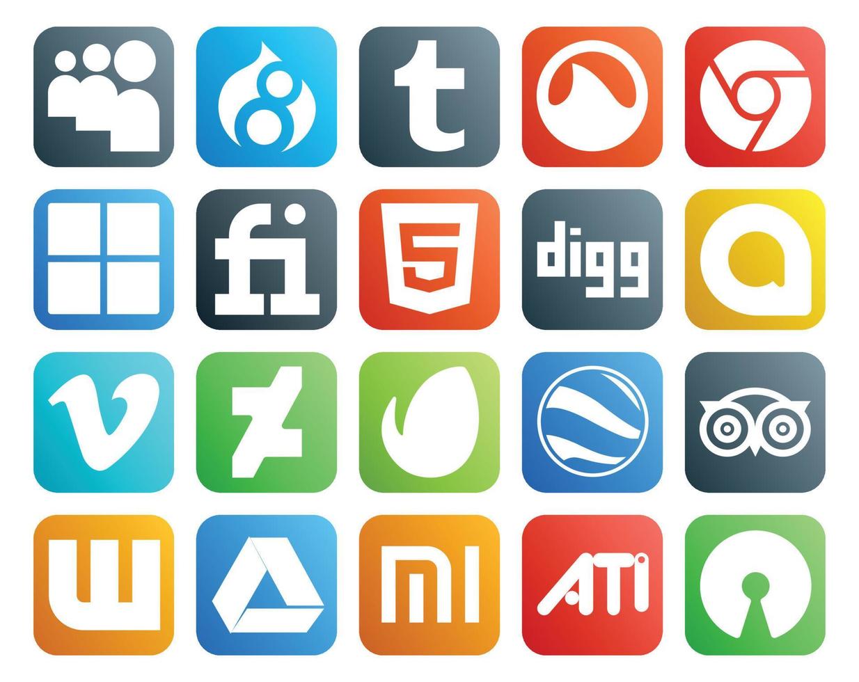 20 Social Media Icon Pack Including wattpad tripadvisor digg google earth deviantart vector