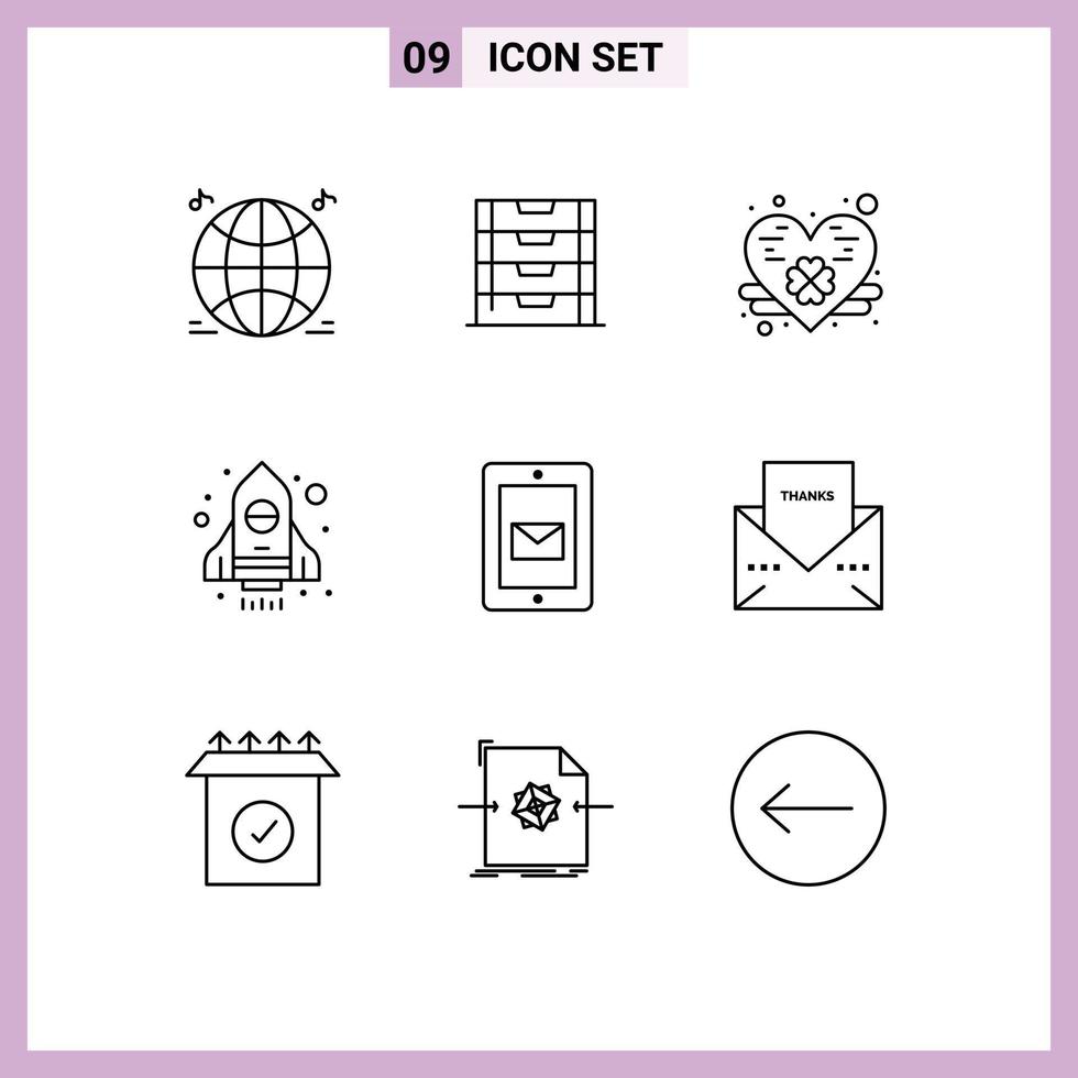9 Thematic Vector Outlines and Editable Symbols of envelope service heart chat startup Editable Vector Design Elements