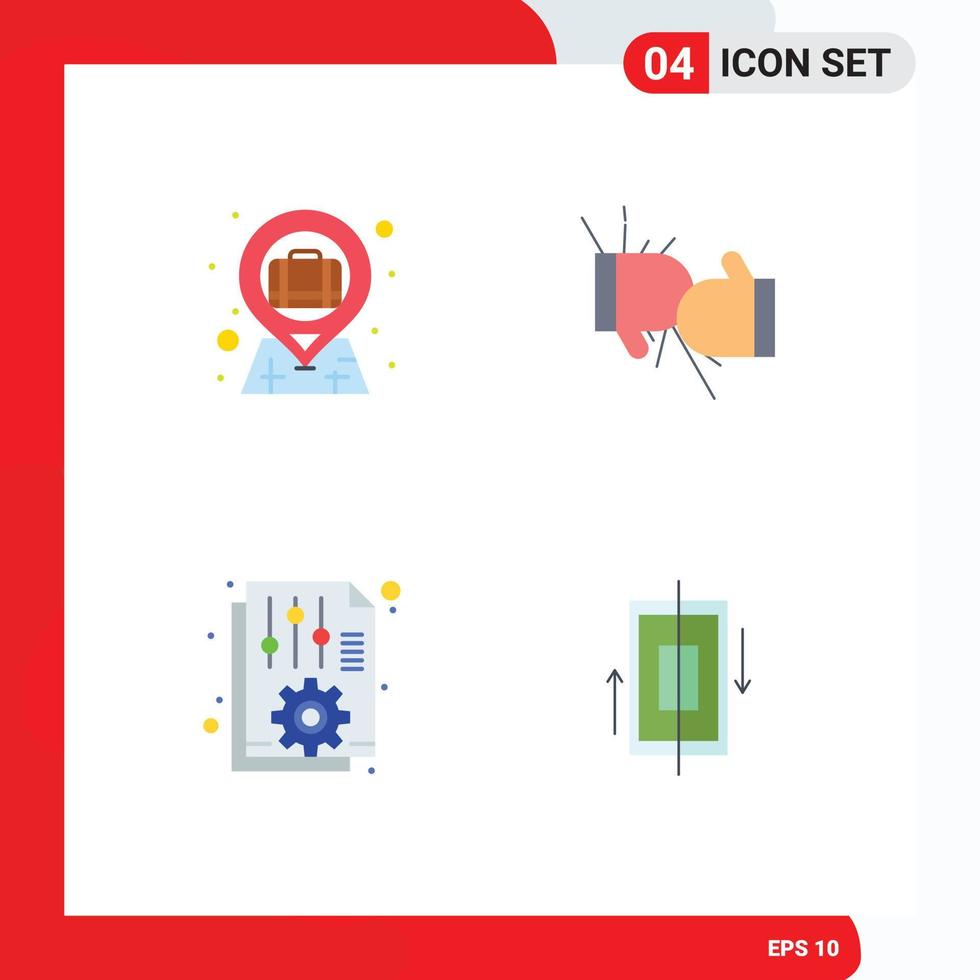 Set of 4 Commercial Flat Icons pack for bag document case competition office Editable Vector Design Elements