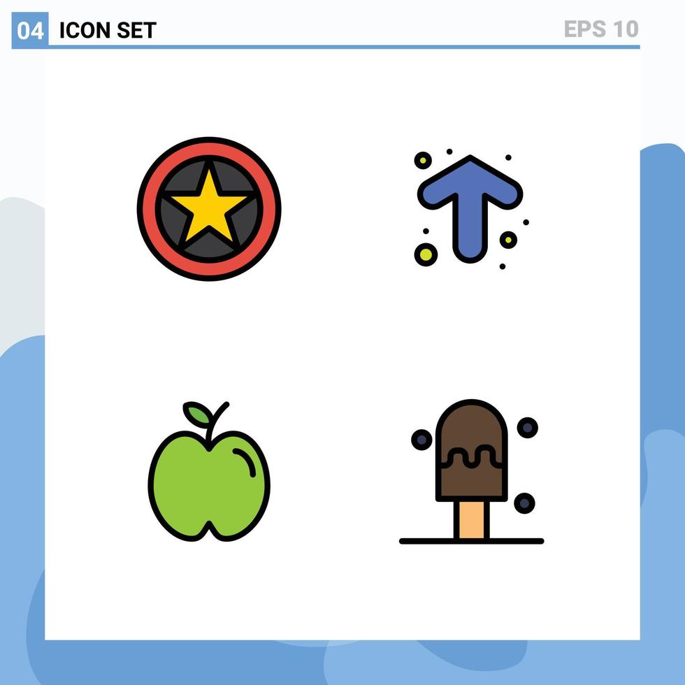 Modern Set of 4 Filledline Flat Colors Pictograph of badge apple military rank arrows school Editable Vector Design Elements