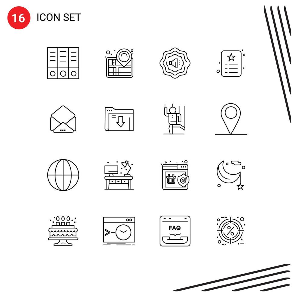 Set of 16 Commercial Outlines pack for folder open card mail identity Editable Vector Design Elements