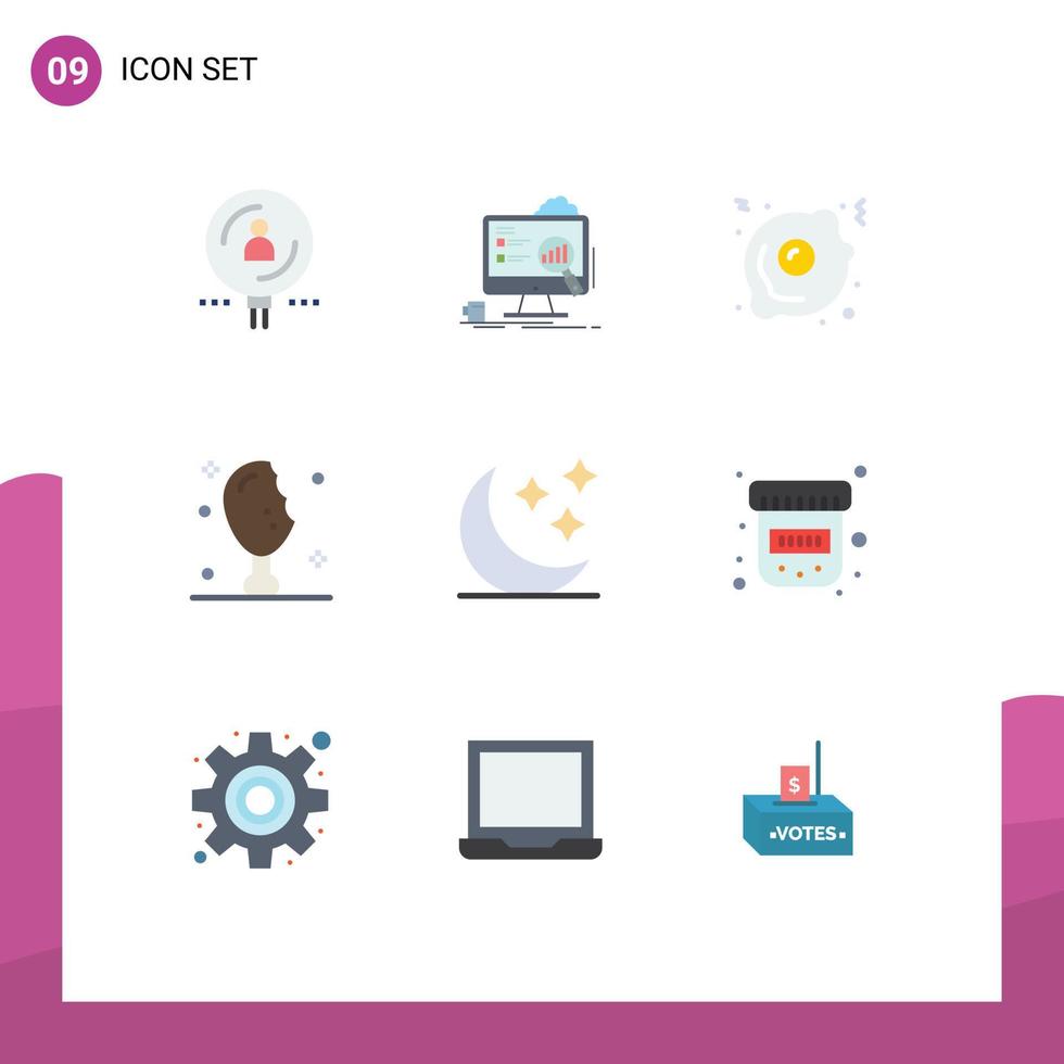 Group of 9 Flat Colors Signs and Symbols for moon thanksgiving laptop meat food Editable Vector Design Elements
