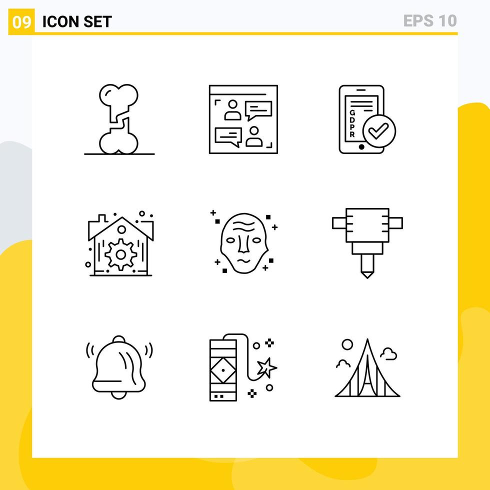 Group of 9 Outlines Signs and Symbols for galaxy settings gdpr real smartphone Editable Vector Design Elements