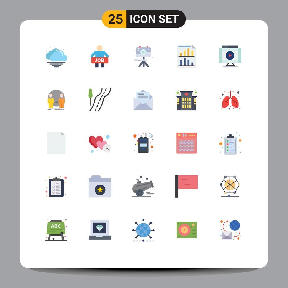 25 Thematic Vector Flat Colors and Editable Symbols of internet paper video page bars Editable Vector Design Elements