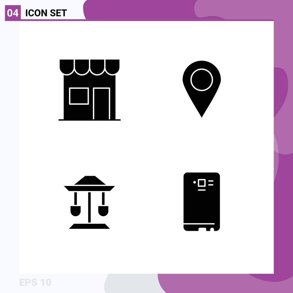 Pack of 4 Modern Solid Glyphs Signs and Symbols for Web Print Media such as building well retail marker balance Editable Vector Design Elements