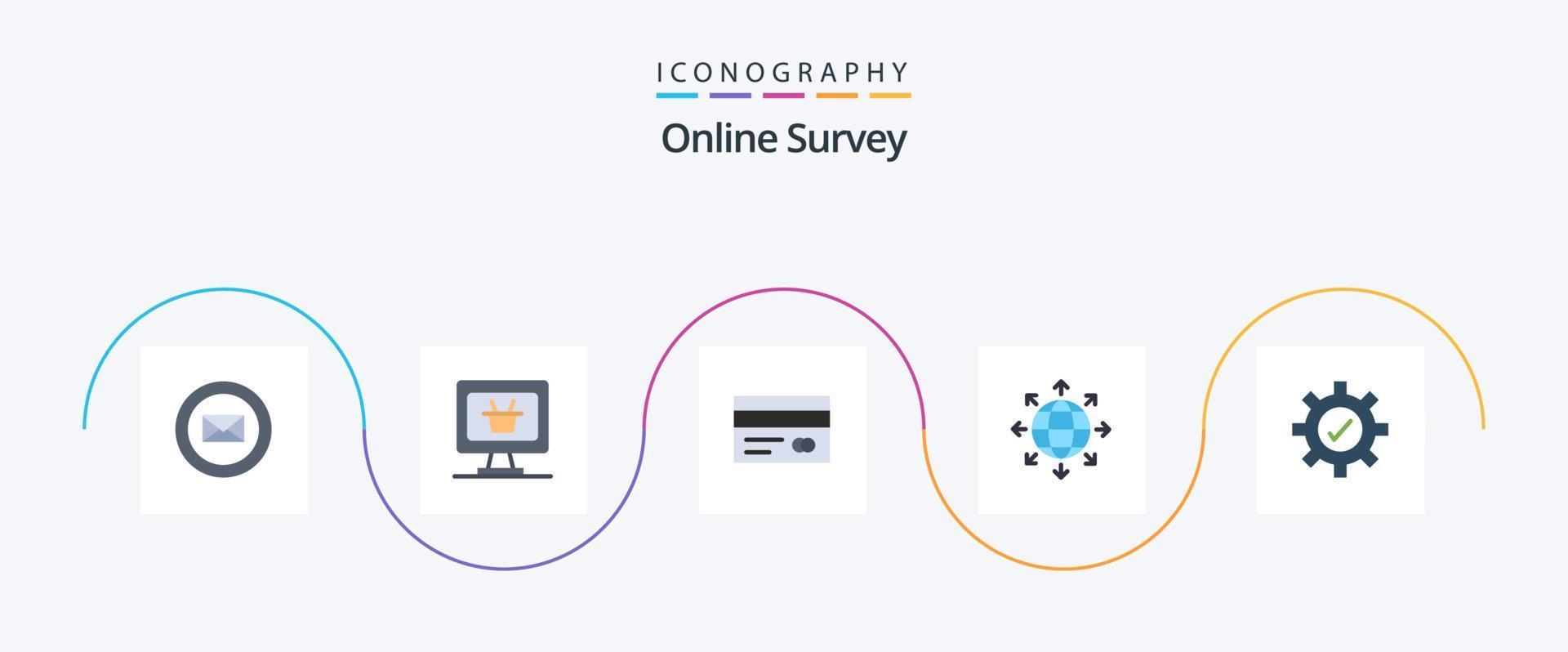 paquete de iconos planos de 5 encuestas en línea que incluye . entorno. crédito. engranaje. red vector