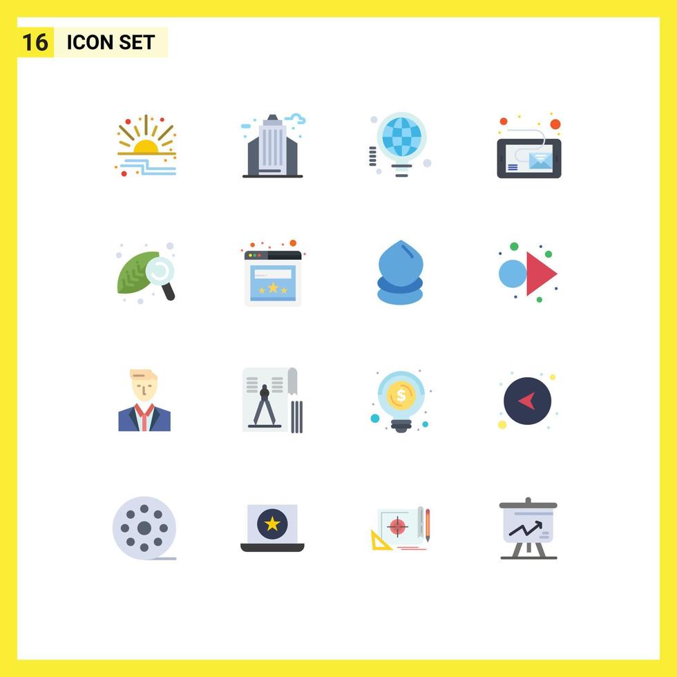 Universal Icon Symbols Group of 16 Modern Flat Colors of research tablet bulb message email Editable Pack of Creative Vector Design Elements