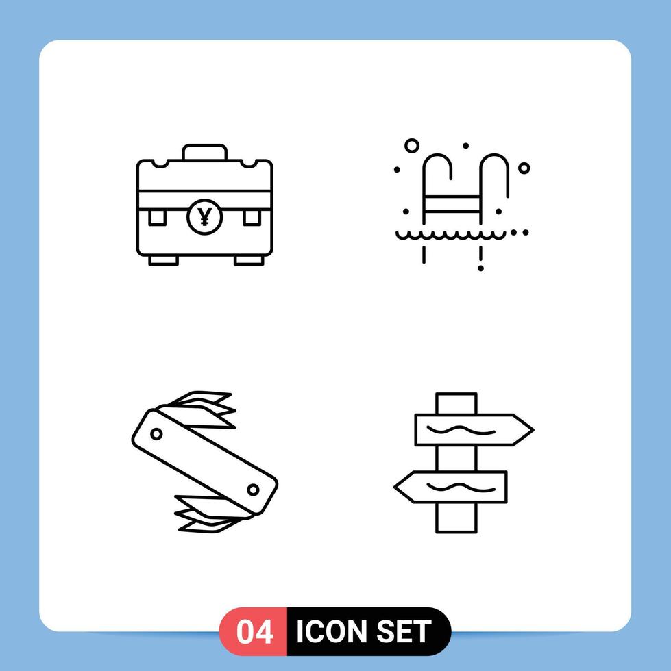 Pictogram Set of 4 Simple Filledline Flat Colors of bag water handbag pool army Editable Vector Design Elements