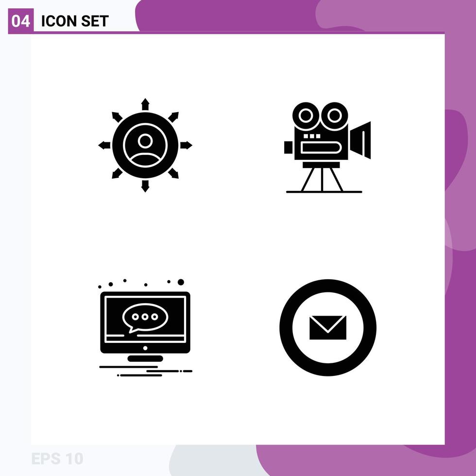 Mobile Interface Solid Glyph Set of 4 Pictograms of business professional manager capture comment Editable Vector Design Elements