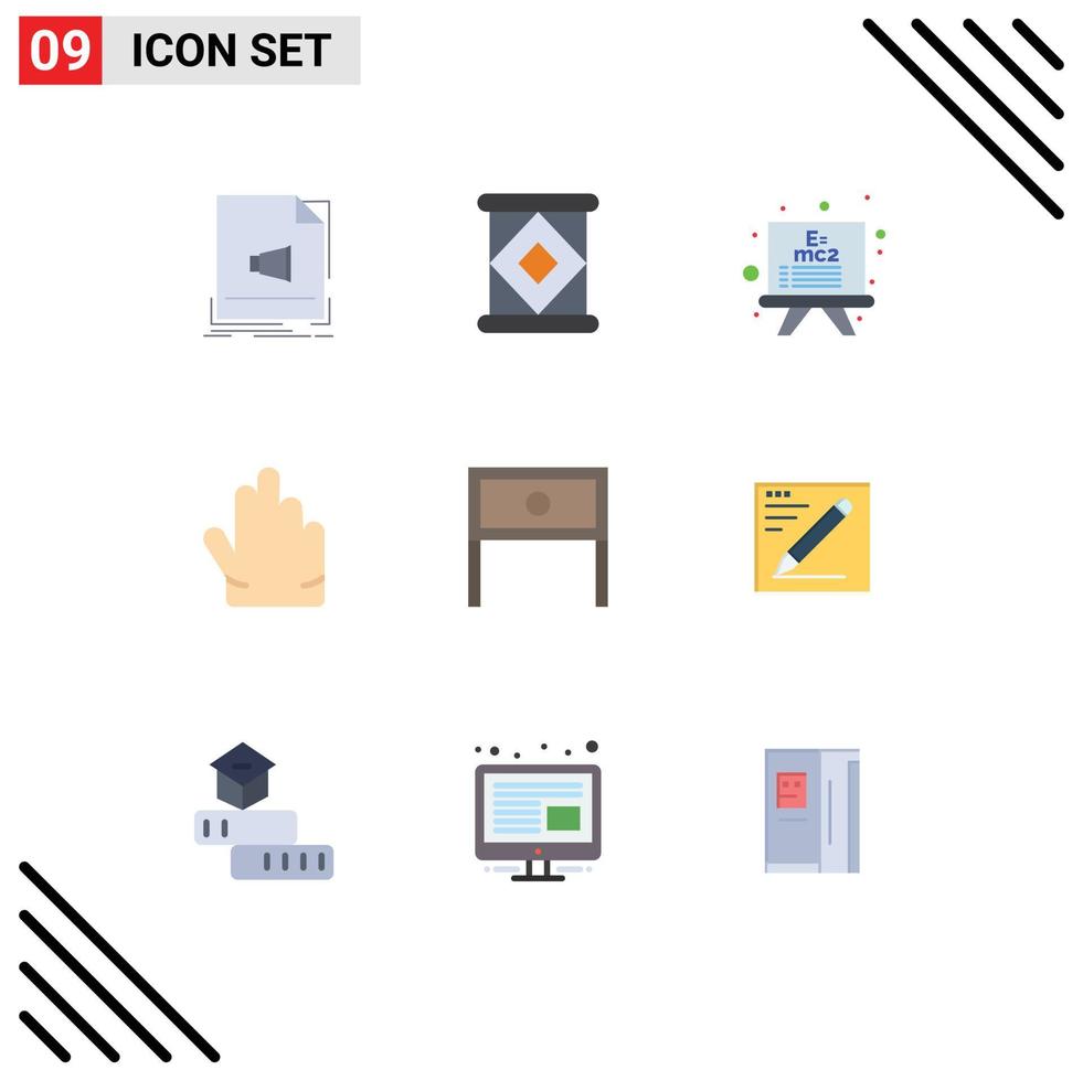 Pictogram Set of 9 Simple Flat Colors of interior home board end hand Editable Vector Design Elements