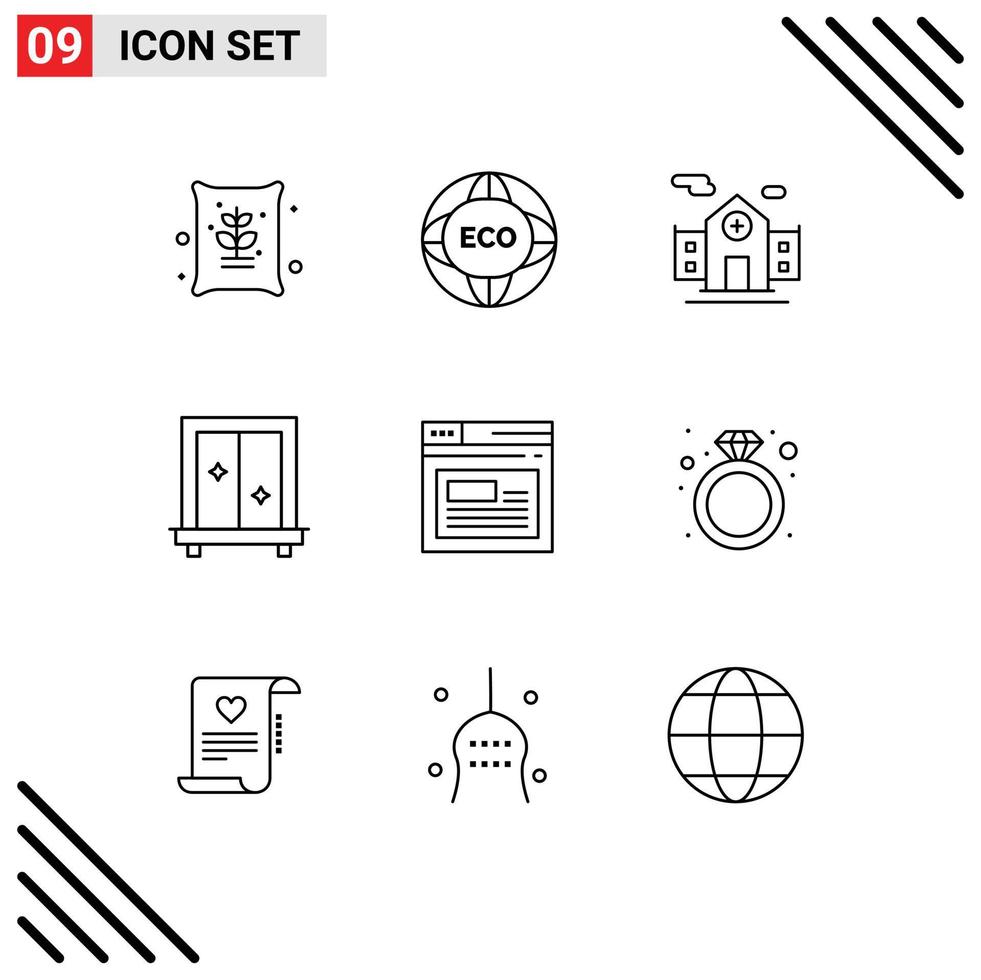 Pack of 9 creative Outlines of page dressing eco mirror window Editable Vector Design Elements