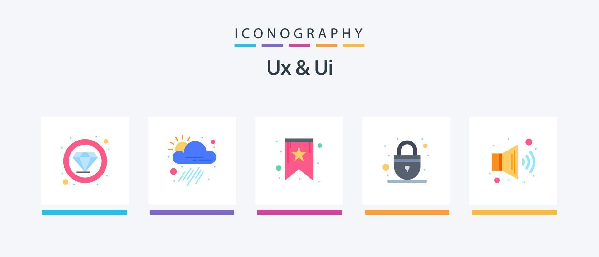 Ux And Ui Flat 5 Icon Pack Including volume. audio. bookmark. web. padlock. Creative Icons Design vector