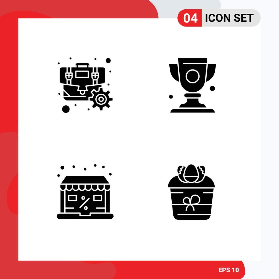 Solid Glyph Pack of 4 Universal Symbols of briefcase online optimization prize sale Editable Vector Design Elements