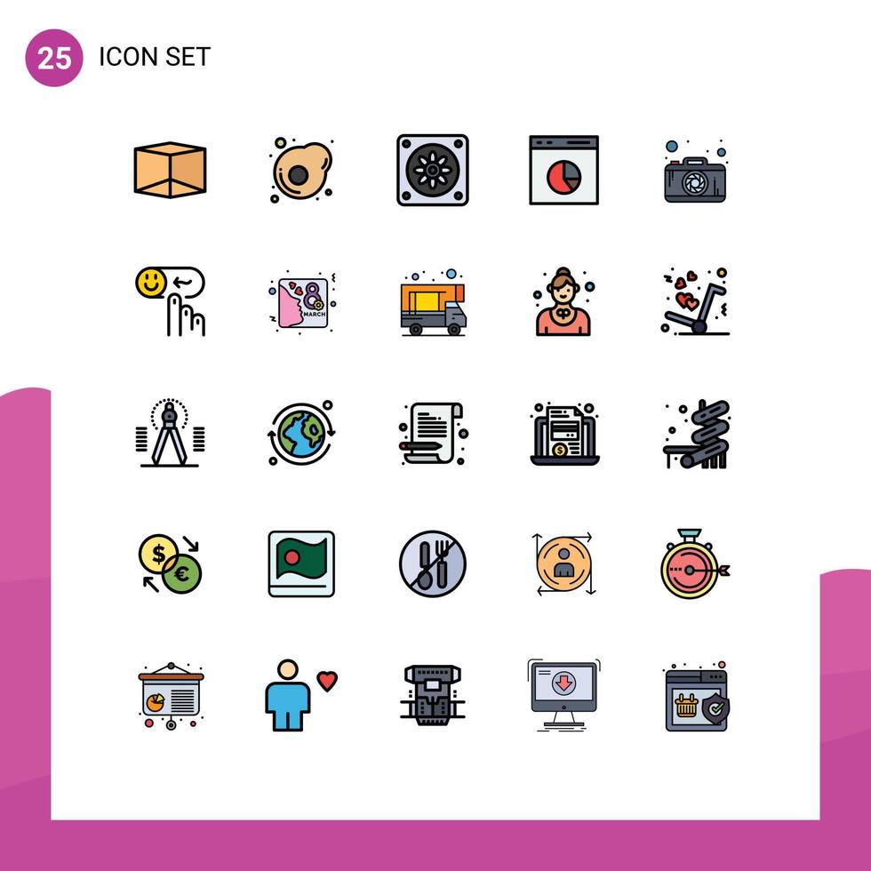 Set of 25 Vector Filled line Flat Colors on Grid for help emotion diagram photography photo Editable Vector Design Elements