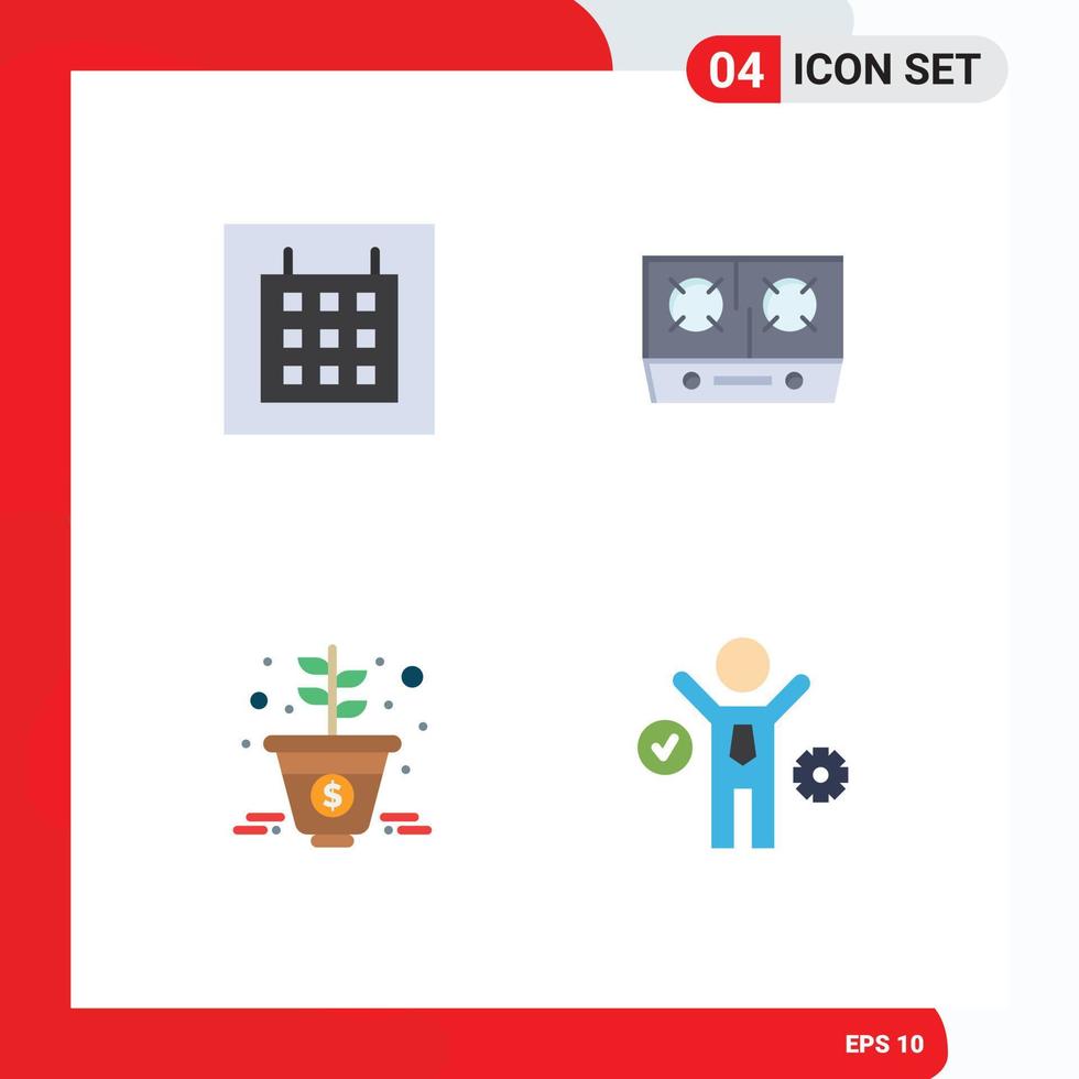 4 Creative Icons Modern Signs and Symbols of calendar marketing stove cooking business Editable Vector Design Elements