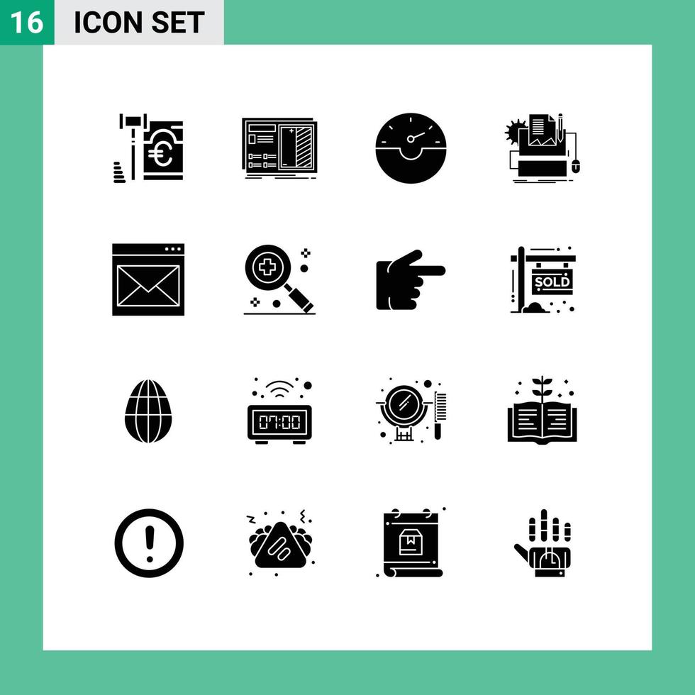 Universal Icon Symbols Group of 16 Modern Solid Glyphs of communication paper prototype computer type writer Editable Vector Design Elements