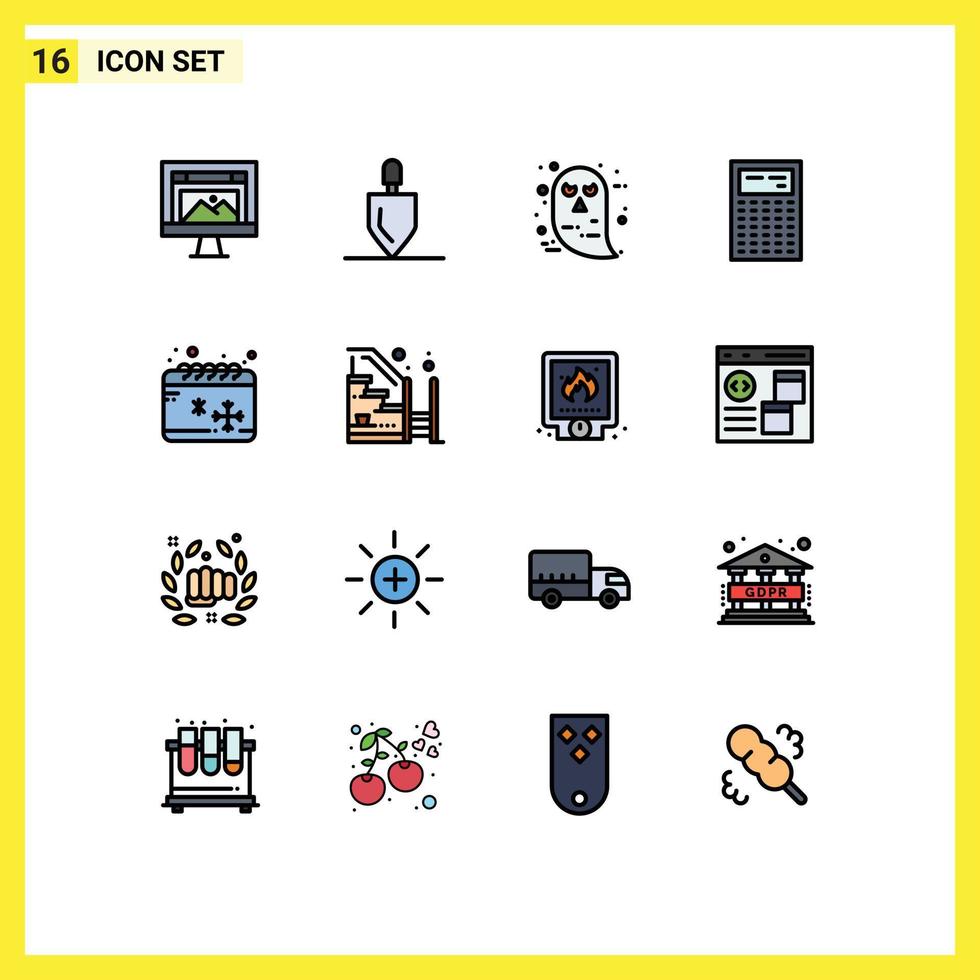 Pack of 16 creative Flat Color Filled Lines of calendar device tools calculator halloween Editable Creative Vector Design Elements