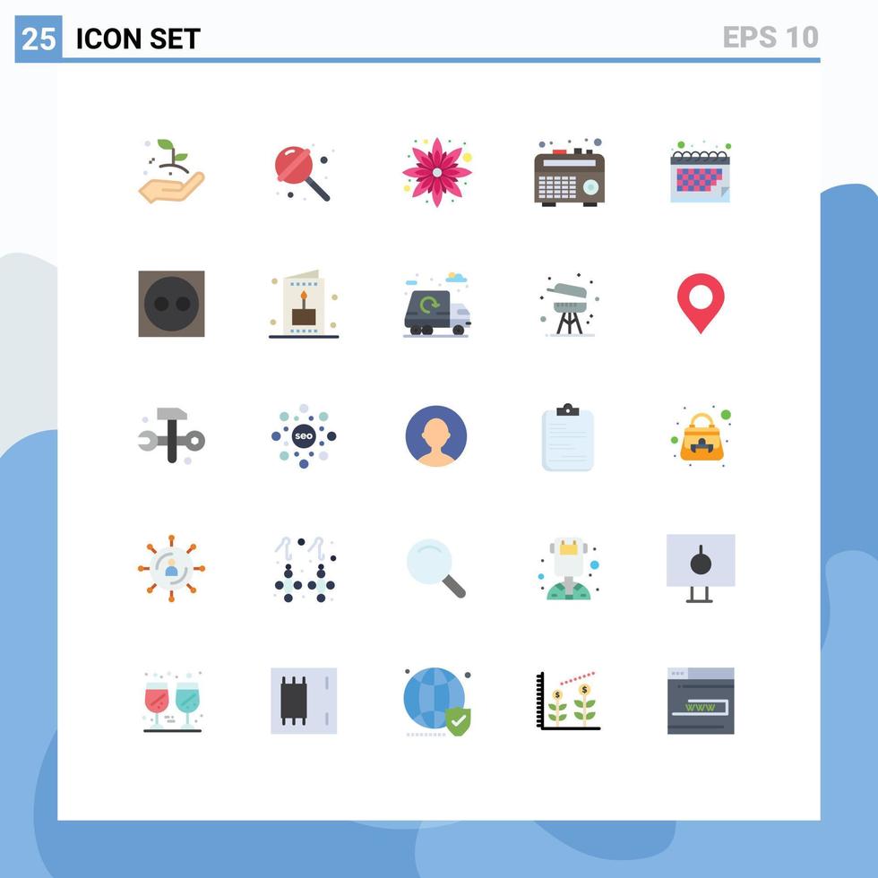 Set of 25 Modern UI Icons Symbols Signs for cord calendar flower appointment radio Editable Vector Design Elements