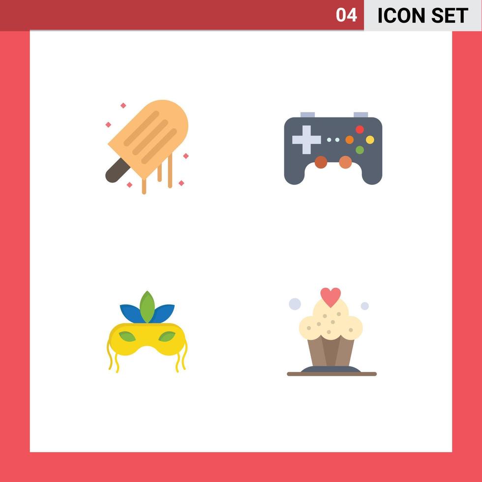 Paquete de 4 iconos planos de interfaz de usuario de signos y símbolos modernos de elementos de diseño de vectores editables mardigras de juego de verano de disfraces de playa
